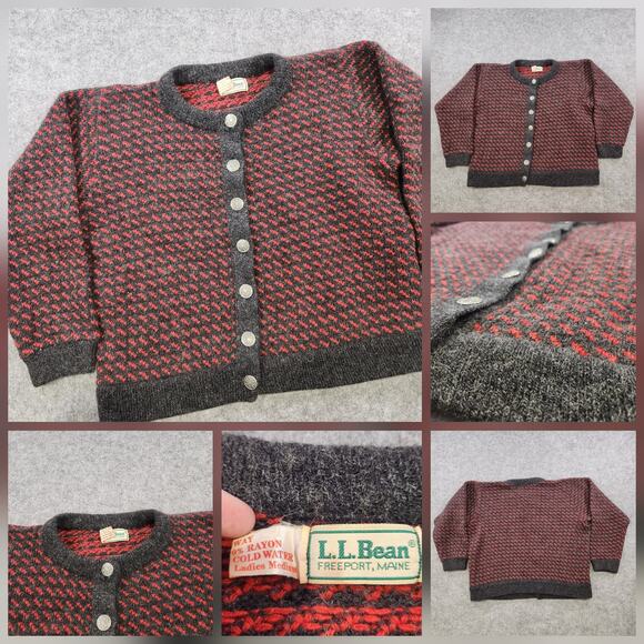 Vintage LL Bean Sweater Womens Medium Birdseye Wool Knit Cardigan Norway 90s - Picture 1 of 14